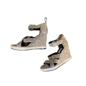 Balenciaga Paris Taupe Tan Suede Strappy Ankle Wrap Espadrille Platform Heels 9